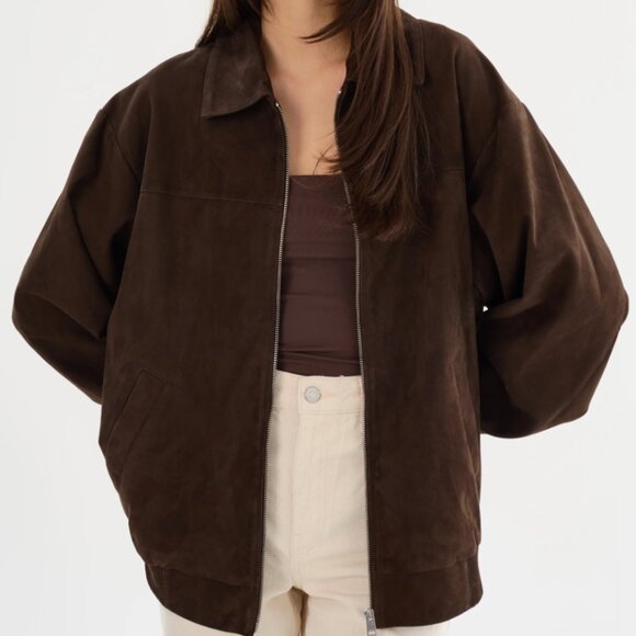 Lamarque Caden Oversized Suede Bomber Jacket XS/S - Chocolate Brown (SOLD OUT) - Picture 2 of 8